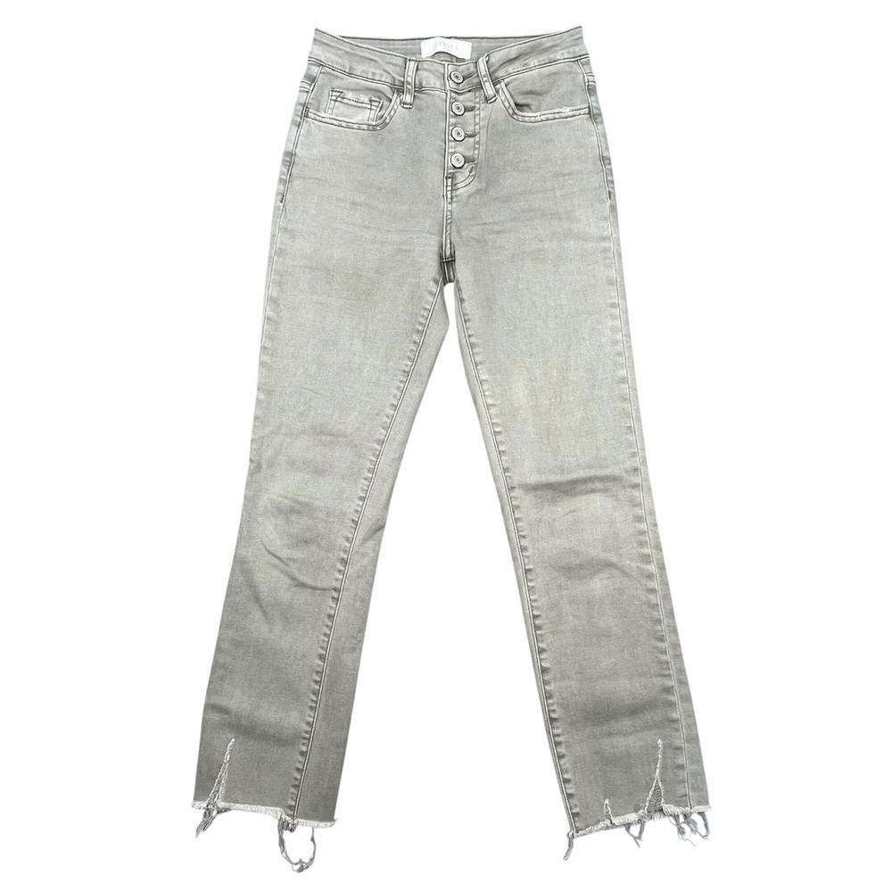 Vervet Blue Olive Green Distressed Button Fly Straight Leg Jeans Womens 25